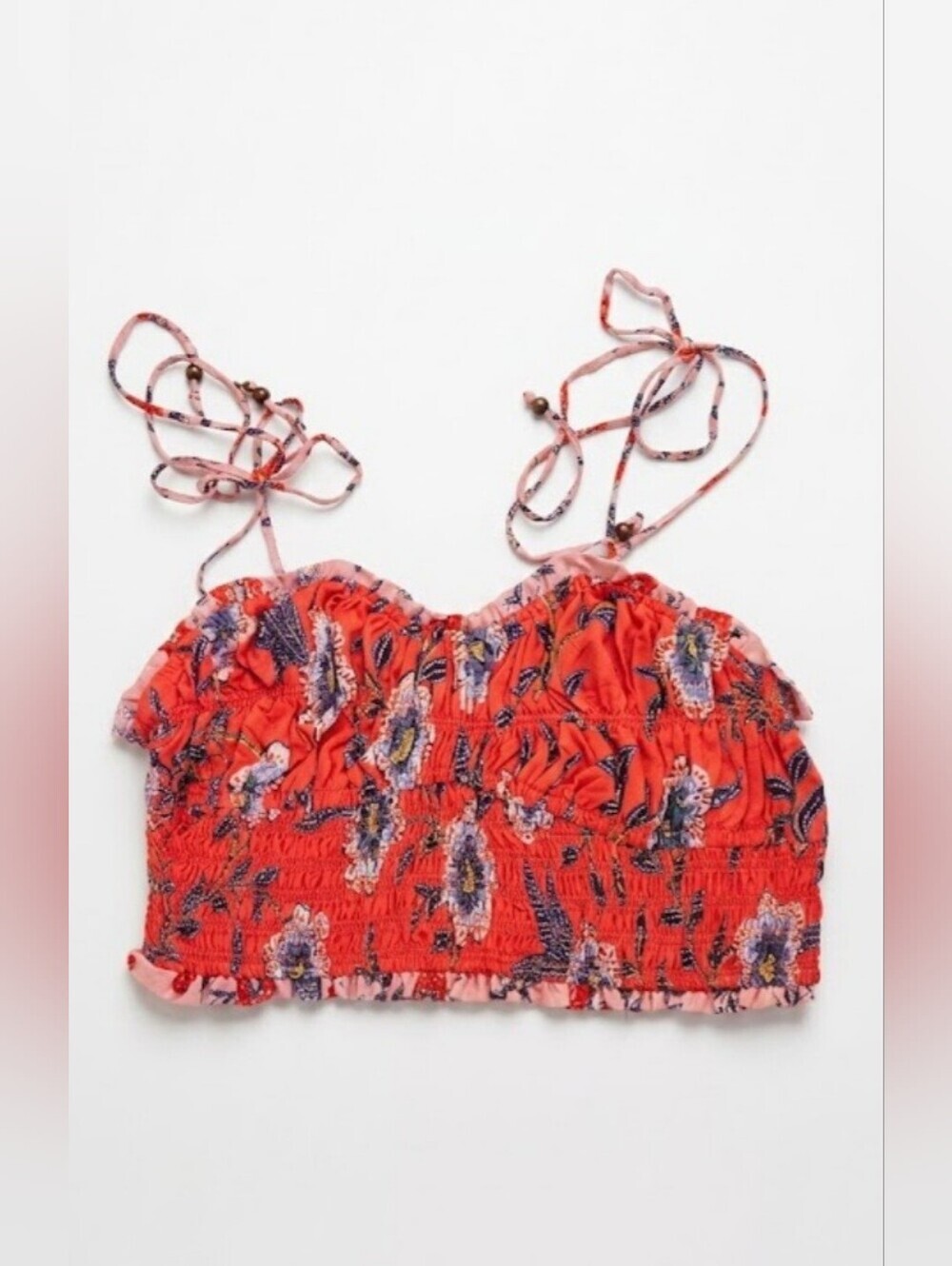 NWT Angie Floral Smocked Crop Top Boho Cottagecore Size Small.